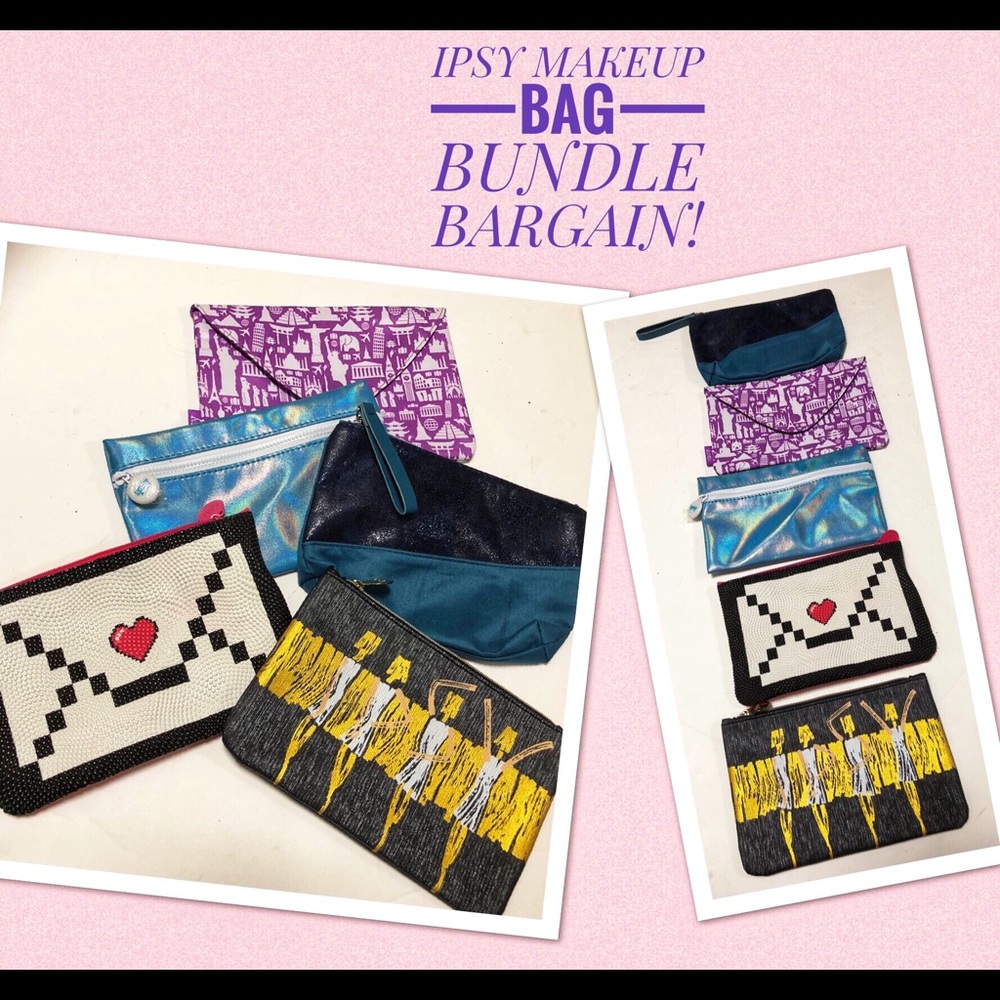 5 piece IPSY bundle makeup/cosmetic bags bargain!